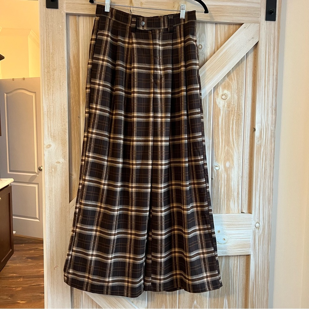 MINGA London size medium brown plaid wide leg trousers hari grandpa